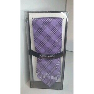 Kirkland Signature Tie 100% Silk Purple Plaid Neck Tie  Classic Tie